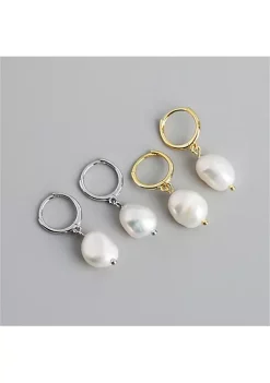 YAOQIANSHU Splendid Pearls Hoop Earrings with Quality White Baroque Freshwater Cultured Pearls 8-12mm for Women (Silver) -Urban Originals™ Shop Belk 1001