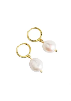 YAOQIANSHU Splendid Pearls Hoop Earrings with Quality White Baroque Freshwater Cultured Pearls 8-12mm for Women (Silver) -Urban Originals™ Shop Belk 1003