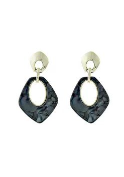 YAOQIANSHU Acrylic Dangle Earrings Gold Plated Polygonal Drop Earrings for Women (Grey)