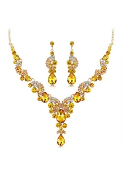 YAOQIANSHU Women's Crystal Necklace And Earrings Set Bride Jewelry Gifts Set (Yellow) -Urban Originals™ Shop Belk 1033