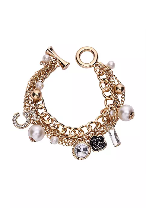 YAOQIANSHU Golden Multi-Layer Chain Bracelets for Womens Beading Hand Chain Tennis Bracelet with pearls and a flower Pendant Ladies Jewelry (Gold) 3 YAOQIANSHU Golden Multi-Layer Chain Bracelets for Womens Beading Hand Chain Tennis Bracelet with pearls and a flower Pendant Ladies Jewelry (Gold)