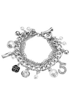 YAOQIANSHU Golden Multi-Layer Chain Bracelets for Womens Beading Hand Chain Tennis Bracelet with pearls and a flower Pendant Ladies Jewelry (Silver)