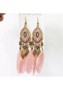 YAOQIANSHU Women Faux Feather Earrings Bohemian Fringe Tassel Long Drop Dangle Earrings Set with Dream Catcher Design (Gold) -Urban Originals™ Shop Belk 1062