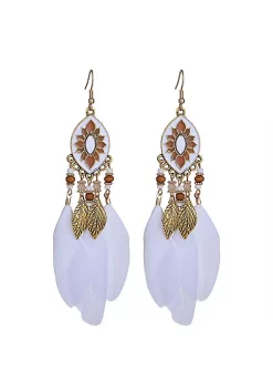 YAOQIANSHU Women Faux Feather Earrings Bohemian Fringe Tassel Long Drop Dangle Earrings Set with Dream Catcher Design (White)