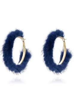 YAOQIANSHU Popular Plush Large Circle Earrings Exaggerated Atmosphere Girl Heart Mink Hair Earrings (Blue) -Urban Originals™ Shop Belk 1067