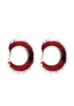 YAOQIANSHU Popular Plush Large Circle Earrings Exaggerated Atmosphere Girl Heart Mink Hair Earrings (Red)