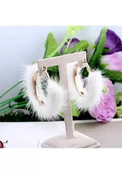 YAOQIANSHU Popular Plush Large Circle Earrings Exaggerated Atmosphere Girl Heart Mink Hair Earrings (White) -Urban Originals™ Shop Belk 1075