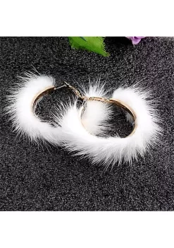 YAOQIANSHU Popular Plush Large Circle Earrings Exaggerated Atmosphere Girl Heart Mink Hair Earrings (White) -Urban Originals™ Shop Belk 1076