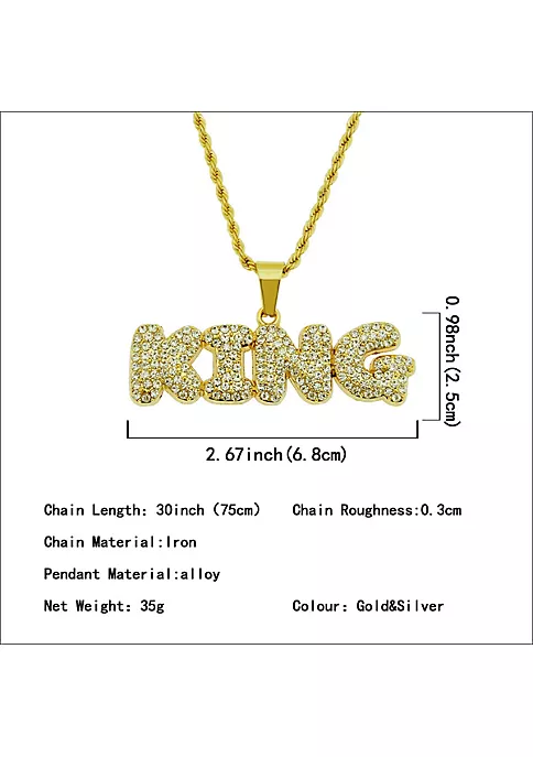 YAOQIANSHU Hip Hop Men's Diamond Alphabet King Pendant Necklace Rock Iced Out Shiny Necklace for Men and Women (Silver) 4 YAOQIANSHU Hip Hop Men's Diamond Alphabet King Pendant Necklace Rock Iced Out Shiny Necklace for Men and Women (Silver) - Image 2