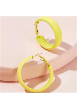 YAOQIANSHU Matte Geometric Round Circle Hoop Earring for Women Girl Teen Retro Fluorescent Color Statement Earring Wedding Holiday Christmas Party Holiday Jewelry (Yellow)