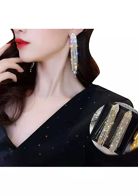 YAOQIANSHU Boho Long Tassel Dangle Chain Crystal Drop Earrings for Woman Girls (Gold) 3 YAOQIANSHU Boho Long Tassel Dangle Chain Crystal Drop Earrings for Woman Girls (Gold) - Image 2