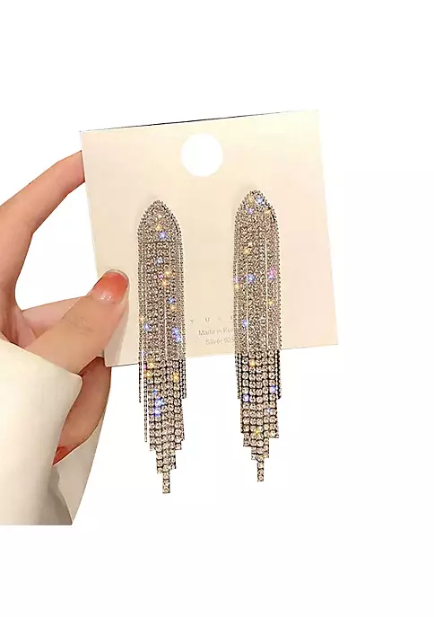 YAOQIANSHU Boho Long Tassel Dangle Chain Crystal Drop Earrings for Woman Girls (Gold) 4 YAOQIANSHU Boho Long Tassel Dangle Chain Crystal Drop Earrings for Woman Girls (Gold) - Image 3