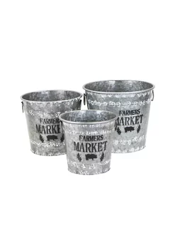 Cheung's Home Indoor Decorative Rustic Galvanized Metal "Farmers Market" Buckets, Set of 3