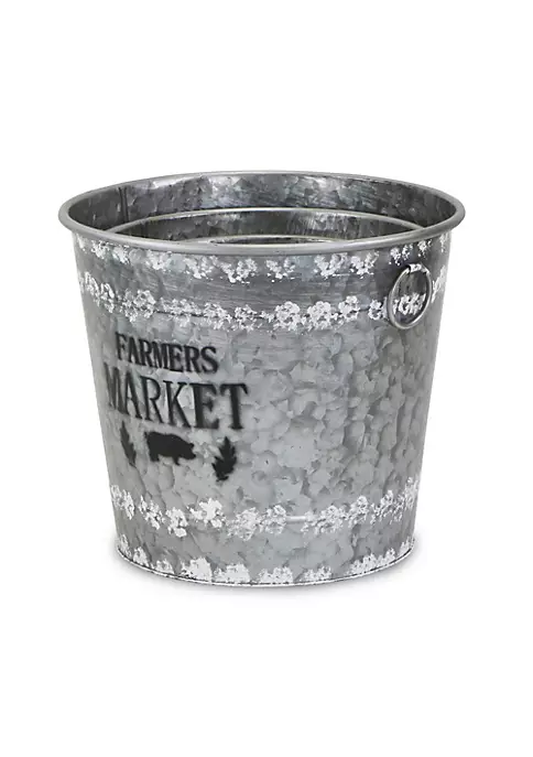 Cheung's Home Indoor Decorative Rustic Galvanized Metal "Farmers Market" Buckets, Set of 3 6 Cheung's Home Indoor Decorative Rustic Galvanized Metal "Farmers Market" Buckets, Set of 3 - Image 4
