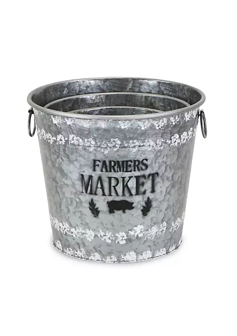 Cheung's Home Indoor Decorative Rustic Galvanized Metal "Farmers Market" Buckets, Set of 3 7 Cheung's Home Indoor Decorative Rustic Galvanized Metal "Farmers Market" Buckets, Set of 3 - Image 5