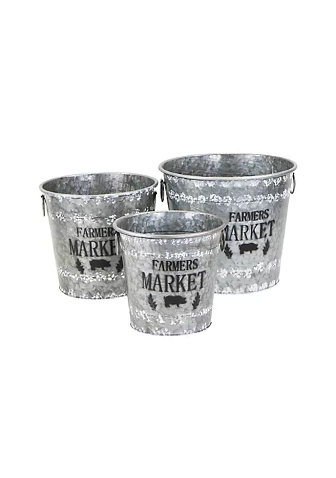 Cheung's Home Indoor Decorative Rustic Galvanized Metal "Farmers Market" Buckets, Set of 3 8 Cheung's Home Indoor Decorative Rustic Galvanized Metal "Farmers Market" Buckets, Set of 3 - Image 6