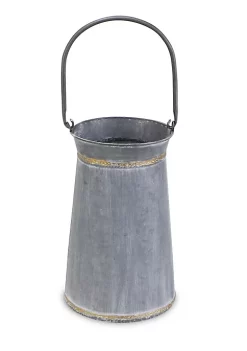 Cheung's Contemporary Tall Round Galvanized Planter with Top and Bottom Gold Welding Accents and Swivel Handle - Large -Urban Originals™ Shop Belk 143