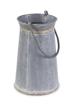 Cheung's Contemporary Tall Round Galvanized Planter with Top and Bottom Gold Welding Accents and Swivel Handle - Large -Urban Originals™ Shop Belk 144