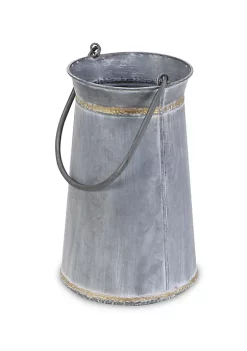 Cheung's Contemporary Tall Round Galvanized Planter with Top and Bottom Gold Welding Accents and Swivel Handle - Large -Urban Originals™ Shop Belk 145