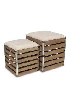 Cheung's Contemporary Square Wood Slat Storage Bench with Metal Accents and Cushioned Lid, Set of 2 -Urban Originals™ Shop Belk 202