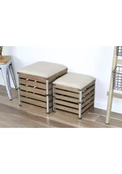 Cheung's Contemporary Square Wood Slat Storage Bench with Metal Accents and Cushioned Lid, Set of 2 -Urban Originals™ Shop Belk 204