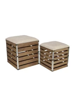 Cheung's Contemporary Square Wood Slat Storage Bench with Metal Accents and Cushioned Lid, Set of 2 -Urban Originals™ Shop Belk 205