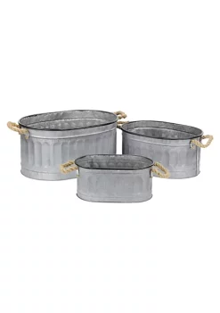 Cheung's Home Indoor Decorative Oval Metal Storage bucket with Rope Handle, Set of 3