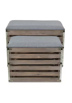 Cheung's Set Of 2 Rectangular Wood Slat Storage Bench With Metal Accents And Cushioned Lid -Urban Originals™ Shop Belk 220