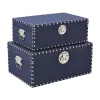 Cheung's Set Of 2 Navy Blue Linen Studded Box