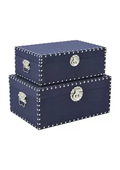 Cheung's Set Of 2 Navy Blue Linen Studded Box