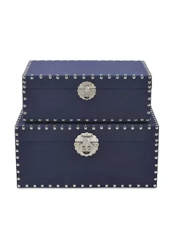 Cheung's Set Of 2 Navy Blue Linen Studded Box -Urban Originals™ Shop Belk 240