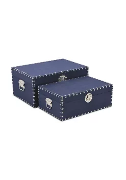 Cheung's Set Of 2 Navy Blue Linen Studded Box -Urban Originals™ Shop Belk 242