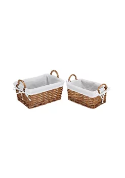 Cheung's Set Of 2 Brown Willow Baskets With Fabric Liners - Large