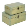 Cheung's Home Decorative Indoor Gift Vintage Storage Trunk Distressed Brushed Gold Treasure Box, Set of 2