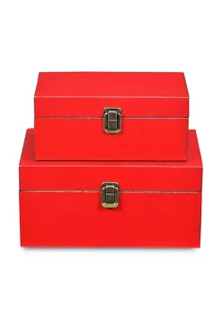 Cheung's Home Indoor Decorative Simple Wooden Treasure Box - Set of 2, Red -Urban Originals™ Shop Belk 289