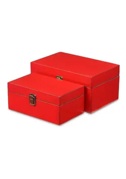 Cheung's Home Indoor Decorative Simple Wooden Treasure Box - Set of 2, Red -Urban Originals™ Shop Belk 291
