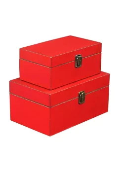 Cheung's Home Indoor Decorative Simple Wooden Treasure Box - Set of 2, Red -Urban Originals™ Shop Belk 292