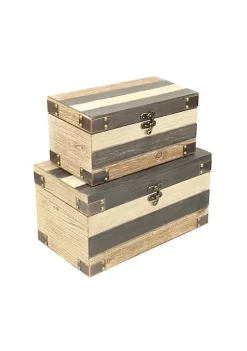 Cheung's Home Indoor Decorative Wood Panel Styled Storage Boxes - Set of 2, Multi