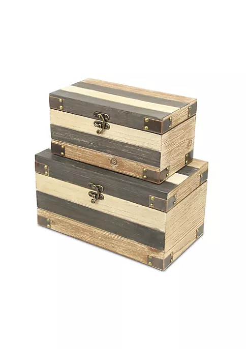 Cheung's Home Indoor Decorative Wood Panel Styled Storage Boxes - Set of 2, Multi 4 Cheung's Home Indoor Decorative Wood Panel Styled Storage Boxes - Set of 2, Multi - Image 2