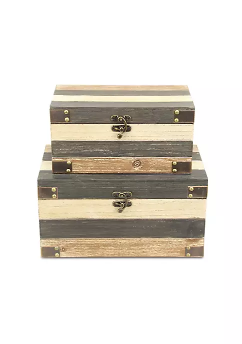 Cheung's Home Indoor Decorative Wood Panel Styled Storage Boxes - Set of 2, Multi 5 Cheung's Home Indoor Decorative Wood Panel Styled Storage Boxes - Set of 2, Multi - Image 3