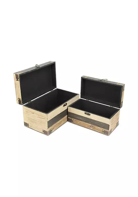 Cheung's Home Indoor Decorative Wood Panel Styled Storage Boxes - Set of 2, Multi 6 Cheung's Home Indoor Decorative Wood Panel Styled Storage Boxes - Set of 2, Multi - Image 4