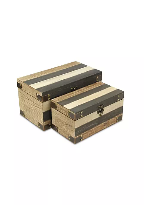 Cheung's Home Indoor Decorative Wood Panel Styled Storage Boxes - Set of 2, Multi 7 Cheung's Home Indoor Decorative Wood Panel Styled Storage Boxes - Set of 2, Multi - Image 5