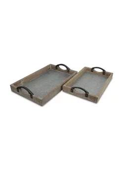 Cheung's Wood Frame Tray with Galvanized Base and Cast Iron Handles - Set of 2 -Urban Originals™ Shop Belk 315