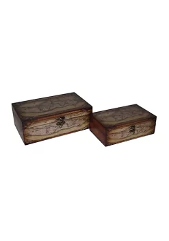 Cheung's Home Decorative Accent Wooden Boxes with Theatris Orbis Terrarum Design on Front and Top, Set of 2