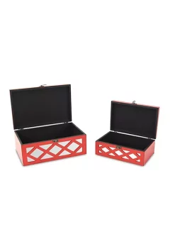 Cheung's Home Decorative Indoor Distressed Wooden Treasure Box with Mirror Under Wood Cutout - Set of 2, Red -Urban Originals™ Shop Belk 390