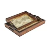 Cheung's Home Indoor Decorative Vintage Map and Wood Veneer Topped Trays, Set of 3