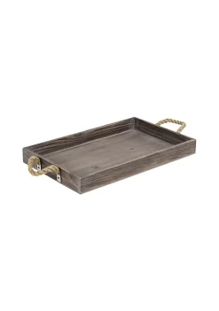 Cheung's Home Indoor Decorative Wooden Tray with Side Rope Handles, Dark Brown