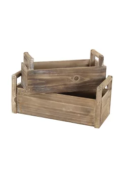 Cheung's Wooden Rectangular Ledge Home Decorative Basket with Handle and Plastic Liners - Set of 2 -Urban Originals™ Shop Belk 523