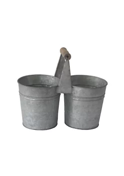 Cheung's Home Yard Lawn Patio Decorative Double Metal Potholder With Wood Handle - Silver, Brown