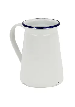 Cheung's Lacquered White Jug With Blue Rim Decor